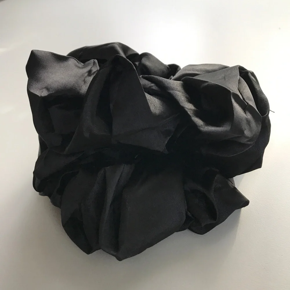 BLACK SATIN SCRUNCHIES ONE PAIR TWO NEW